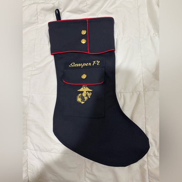Dark Marine Dress Blue and Gold Semper Fi Christmas Stocking - Picture 3 of 3